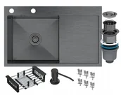 Zlewozmywaki - Granitan Zlew Stalowy Czarny 1KOM Ociekacz Suszarka BARI78L - miniaturka - grafika 1