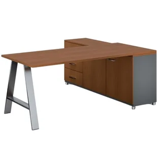 B2B Partner Biurowy stół roboczy PRIMO STUDIO z szafką po lewej, blat 1800 x 800 mm, szary / czereśnia 498088 - Stoły warsztatowe - miniaturka - grafika 1