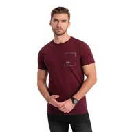 Koszulki męskie - Męski bawełniany t-shirt nadruk na kieszonce bordowy OM-TSPT-0154 V2 r. S - miniaturka - grafika 1
