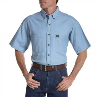 Koszule męskie - Wrangler Riggs Workwear Chambray męska koszula robocza, jasnoniebieska, L wysoki, Jasnoniebieski, L wysoki - grafika 1