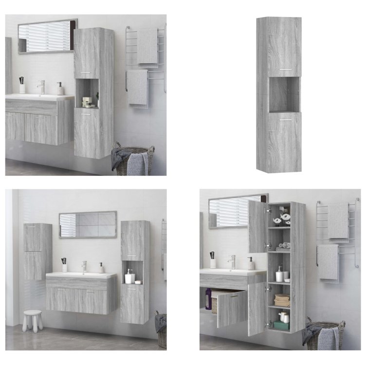 vidaXL Szafka łazienkowa Szara Sonoma 30x30x130 cm Materiał drewnopochodny - Szafka łazienkowa - Szafki łazienkowe - Szafka łazienkowa - Meble łazienkowe