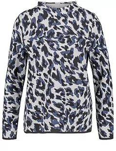 Gerry Weber Damski sweter z krótkim kołnierzem ze stójką, długi rękaw, sweter z długim rękawem, okrągły dekolt, sweter z nadrukiem zwierzęcym, Szary/czarny wzór, 44 - Swetry damskie - miniaturka - grafika 1