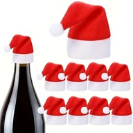 Ozdoby bożonarodzeniowe - 10x CZAPKA CZAPECZKA MIKOŁAJA NA BUTELKĘ SZTUĆCE ŚWIĄTECZNA DEKORACJA STOŁU - miniaturka - grafika 1