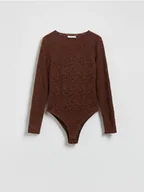 Body - Reserved - Koronkowe body z długimi rękawami - ciemnobrązowy - miniaturka - grafika 1