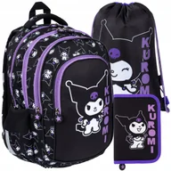 Plecaki worki - Kuromi Plecak Szkolny Czterokomorowy+piórnik+worek Kuromi Black Zestaw - miniaturka - grafika 1