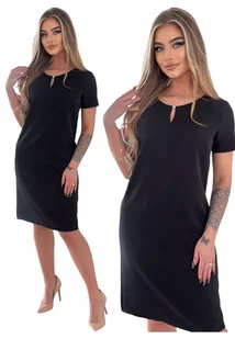 MAŁA CZARNA KLASYCZNA WIZYTOWA ELEGANCKA SUKIENKA PROSTA MIDI GLAMOUR 38 - Sukienki - miniaturka - grafika 1