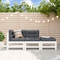 Meble ogrodowe - vidaXL 3-cz. zestaw wypoczynkowy do ogrodu, poduszki, biały, drewno - miniaturka - grafika 1