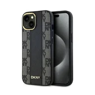Etui i futerały do telefonów - DKNY Leather Checkered Mono Pattern MagSafe - Etui iPhone 14 / 15 / 13 (czarny) - miniaturka - grafika 1