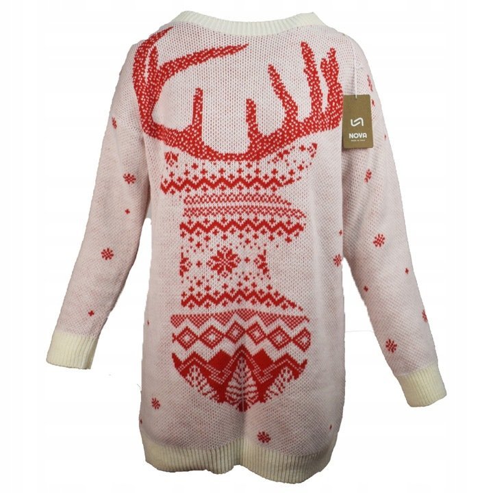 Biały Sweter Damski Świąteczny Renifer Rozmiar Uniwersalny (S-XL ) *Italy