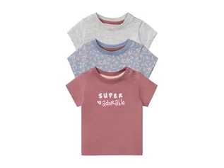 Bluzki dla niemowląt - LUPILU LUPILU T-shirt niemowlęcy z biobawełny, 3 sztuki (74/80, Różowy/ niebieski/ szary) - grafika 1