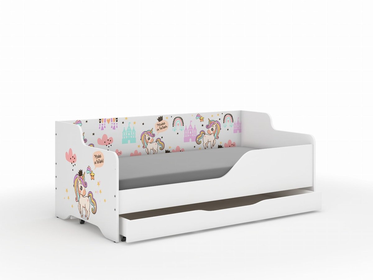 Łóżko dziecięce LILU 160x80 JEDNOROŻEC RAINBOW - komplet