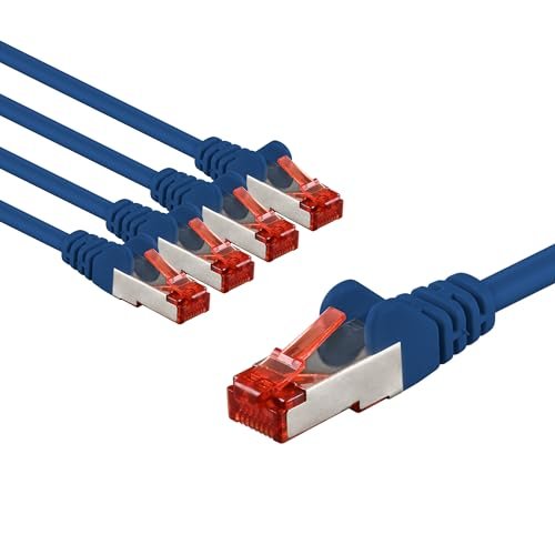 goobay 65966 CAT6 kabel sieciowy w zestawie 5 szt. / kabel krosowy ekranowany S/FTP/CU Ethernet kabel, PiMF, LSZH/Cat 6 kabel z 10 Gbits/niebieski / 5 x 1 m