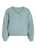 Swetry damskie - Vila Damski sweter VIJAMINA REV V-Neck L/S Knit TOP-NOOS dzianinowy sweter z dzianiny, turmalina/szczegóły: melanż, M, Tourmaline/szczegóły: melanż, M - miniaturka - grafika 1
