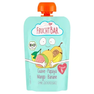 FRUCHTBAR Ekologiczny mus owocowy gujawa papaja mango banan powyżej 6 miesiąca 100 g - Soki i napoje niegazowane - miniaturka - grafika 1
