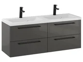 Szafki łazienkowe - Szafka Wisząca Z Umywalką RON 120 cm DUO - Titan Wysoki Połysk - Uchwyty Czarne Matowe - miniaturka - grafika 1