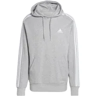 Bluzy męskie - Bluza męska adidas Essentials French Terry 3-Stripes Hoodie szara IC0437 L - miniaturka - grafika 1