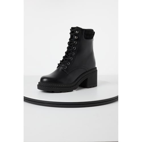 Tamaris Damskie sztyblety Lace Boot Heel 1-25294-45, Black Leather, 38 EU, czarna skóra, 38 EU