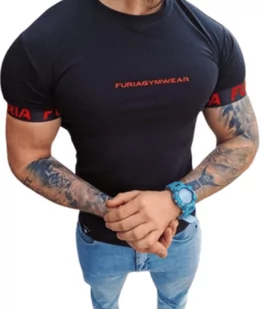 Koszulka męska czarna Gym Wear z czerwoną taśmą Furia - Koszulki męskie - miniaturka - grafika 1