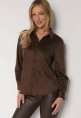 Koszule damskie - Brązowa Koszula z Imitacji Zamszu Ozdobiona Klapami Retarna - miniaturka - grafika 1