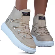 Botki damskie - Botki Sportowe Buty Damskie Modne Stylowe Lekkie Eleganckie Skórzane Na Jesień Cieple Sznurowane Lee Cooper Beżowe 38 - miniaturka - grafika 1