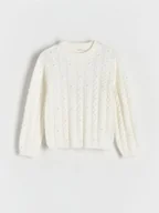 Swetry dla dziewczynek - Reserved - Sweter z perełkami - złamana biel - miniaturka - grafika 1
