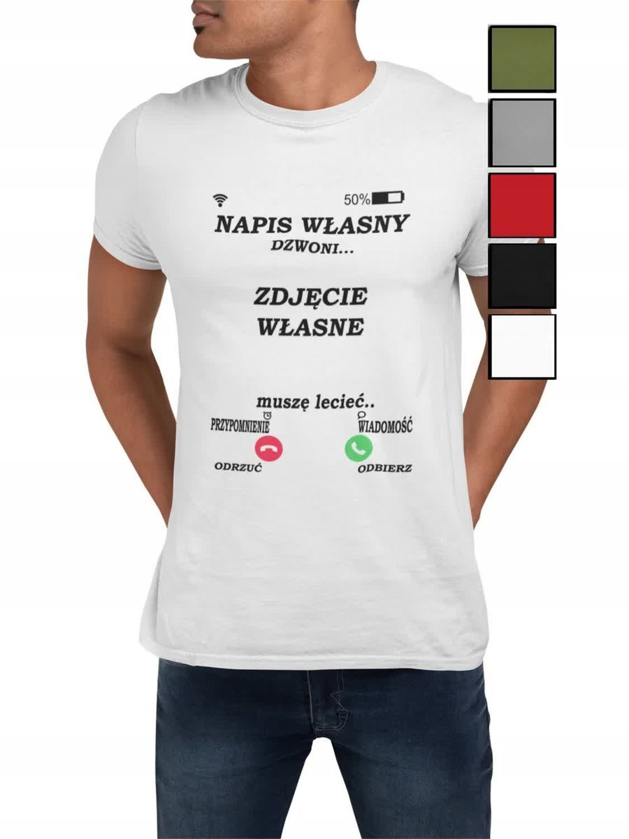 Koszulka T-Shirt Męska Prezent Dla Niego Walentynki Napis Własny Sms - Xl