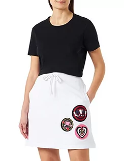 Spódnice - Love Moschino Damska spódnica z 3 naszywkami marki A-line, biała optyczna, rozmiar 40, optical white, 40 - grafika 1