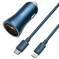 Kable USB - Baseus Golden Contactor Pro szybka ładowarka samochodowa USB Typ C / USB 40 W Power Delivery 3.0 Quick Charge 4+ SCP FCP AFC + kabel USB Typ C - Lightning niebieski (TZCCJD-03) - miniaturka - grafika 1