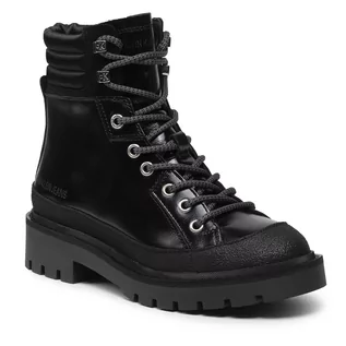 Botki damskie - Calvin Klein Trapery JEANS - Combat Mid Laceup Hiking Boot YW0YW00337 Black BEH - grafika 1