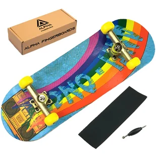 FINGERBOARD ALPHA KOMPLETNY SET DREWNIANY MINI DESKOROLKA TRUCKI ŁOŻYSKA - Samochody i pojazdy dla dzieci - miniaturka - grafika 1