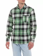 Koszule męskie - Replay Męska koszula z długim rękawem z bawełny, wielokolorowa (Black/Green/White 010), XXL, czarny/zielony/biały 010, XXL - miniaturka - grafika 1