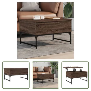 The Living Store stolik kawowy brązowy dąb 70x50x40 cm drewnopochodny metal - Ławy i stoliki kawowe - miniaturka - grafika 1