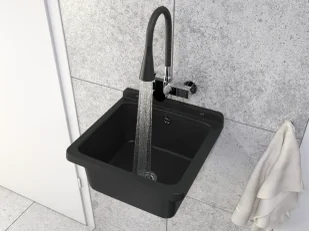 ZLEWOZMYWAK czarny Zlew GOSPODARCZY do pralni KOMORA techniczna ORTA + SYFON - Zlewy i komory gospodarcze - miniaturka - grafika 1