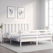 Łóżka - Rama łóżka z zagłówkiem, biała, 160x200 cm, lite drewno Lumarko! - miniaturka - grafika 1