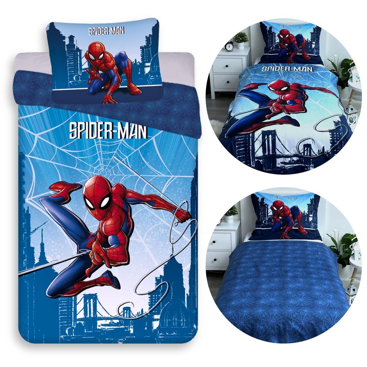 MARVEL Spider-Man Granatowa DWUSTRONNA, bawełniana pościel dziecięca na zamek, 100% BAWEŁNA 140x200cm+60x80cm OEKO-TEX