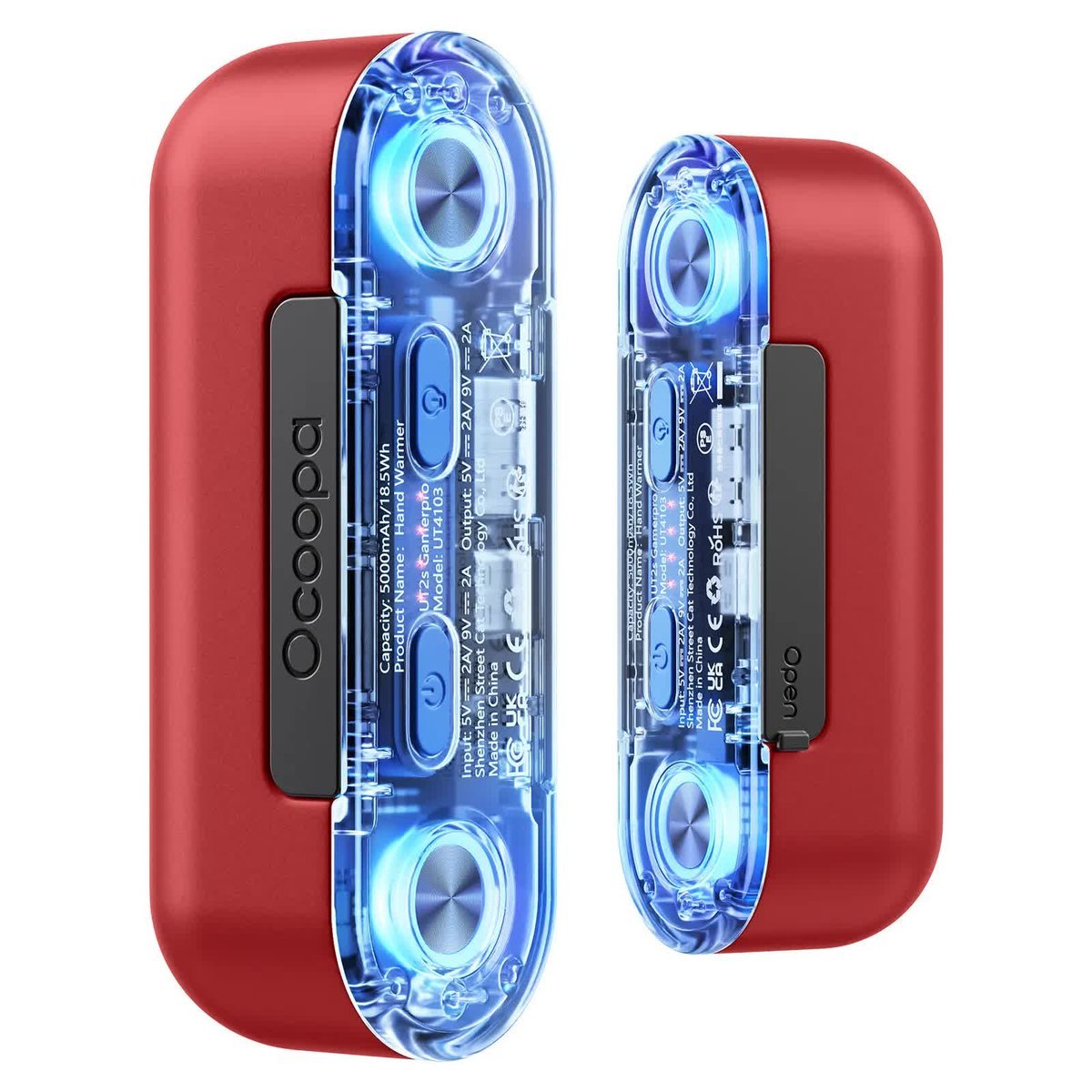 Ocoopa UT2s GamerPro, 2x 5000 mAh, do 2*8h, powerbank 18 W, LED, czerwony UT4103-RED