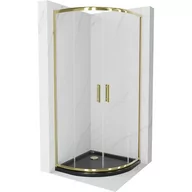 Kabiny prysznicowe - Mexen Rio kabina prysznicowa półokrągła 90x90 cm, transparent, złota + brodzik Flat, czarny - miniaturka - grafika 1