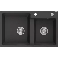 Zlewozmywaki - Mexen Tomas zlewozmywak granitowy 2-komorowy 800 x 500 mm, czarny nakrapiany, syfon chrom - miniaturka - grafika 1