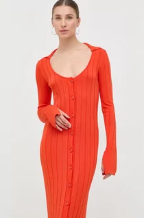 Sukienki - Patrizia Pepe sukienka kolor pomarańczowy midi dopasowana - grafika 1