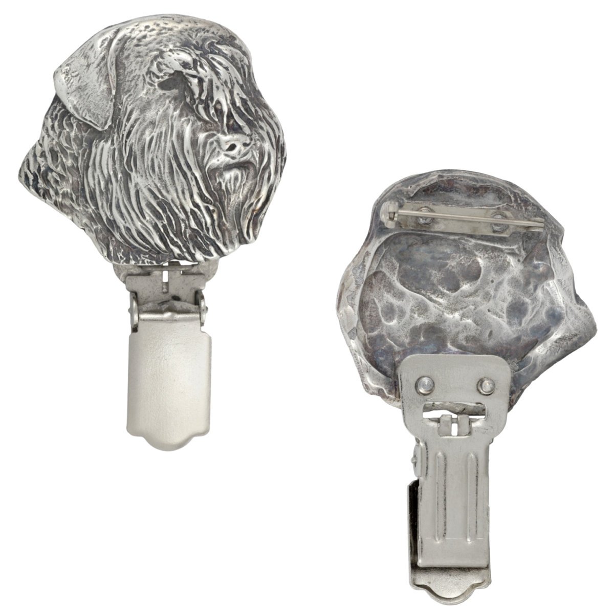 Bouvier des Flandres - broszka z klipsem, uchwyt na numer startowy, prezent na wystawę psów marki Art-Dog