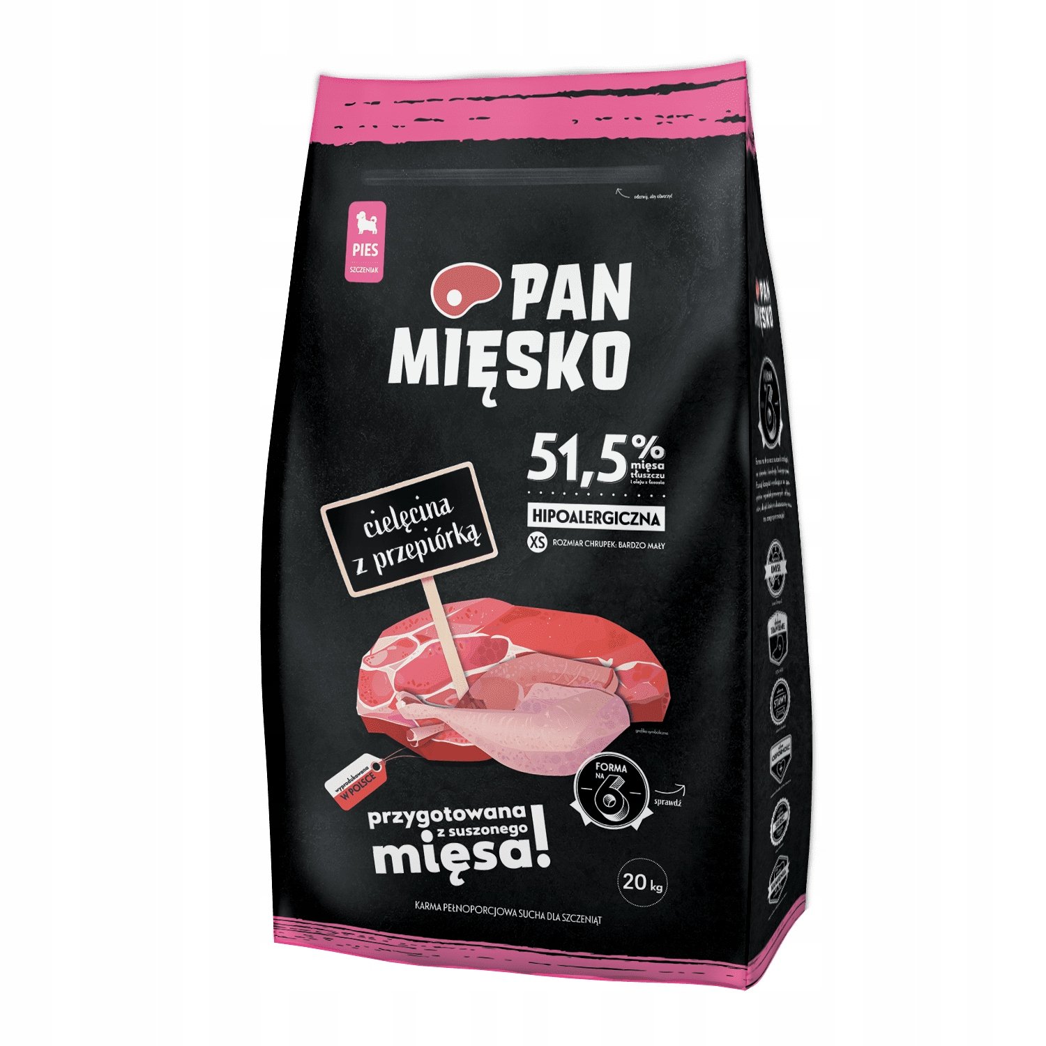 Pan Mięsko dla Szczeniąt Cielęcina z Przepiórką XS 20kg