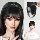 Pozostałe akcesoria fryzjerskie - TEMU Opaska z trzema warkami i splecionym warkiem, obok 4-calowej czarnej i brązowej peruki z frędzlami, wykonanej z wysokiej jakości syntetycznych - miniaturka - grafika 1
