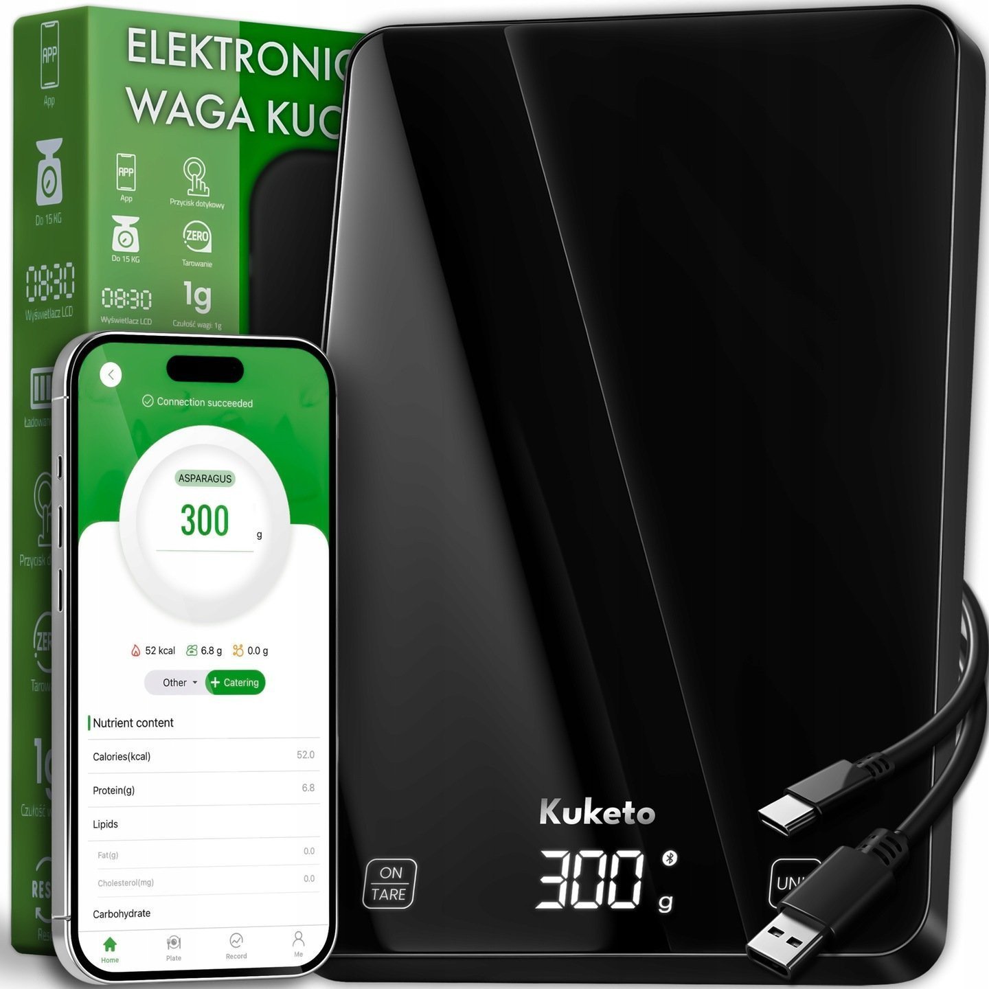 Waga kuchenna Kuketo SMART BLUETOOTH AKUMULATOROWA USB-C czarny 15 kg