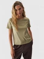 Koszulki sportowe damskie - Damski t-shirt z nadrukiem 4F 4FWAW24TTSHF1807 - beżowy - miniaturka - grafika 1