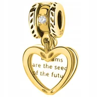 Bransoletki - Złoty Charms Srebrny Serce Koralik Wiszące Serduszko Napis SREBRO 925 - miniaturka - grafika 1