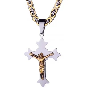 Naszyjnik męski Loyal Cross - złoty/srebrny KP32537 - Naszyjniki męskie - miniaturka - grafika 1