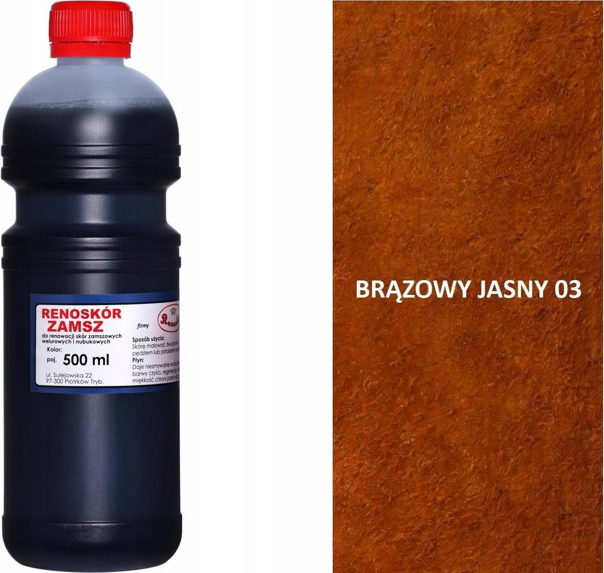 BRĄZOWY JASNY 03 RENOSKÓR 500 ml FARBA DO SKÓRY SZKORSTKIEJ ZAMSZU i NUBUKU