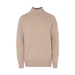 Swetry damskie - faina Damski sweter z cekinami, elegancki sweter akryl beżowy rozmiar XS/S, beżowy, XS - grafika 1