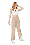 Spodnie damskie - Trendyol Damskie spodnie z wysokim stanem Skinny Fit Regular Fit, beżowe, 36, BEŻOWY, 62 - miniaturka - grafika 1