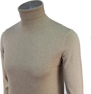 Swetry męskie - anagre sweter męski z dzianiny ciepły sweter z golfem sweter z golfem dla mężczyzn sweter z golfem regular fit 100% bawełna beżowy XL - miniaturka - grafika 1